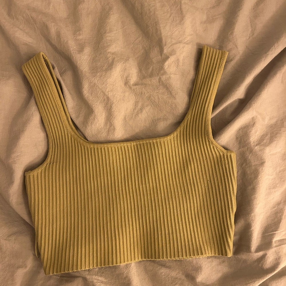 Ribbed Contour Trendy Lime Square Neck 90s Crop Top